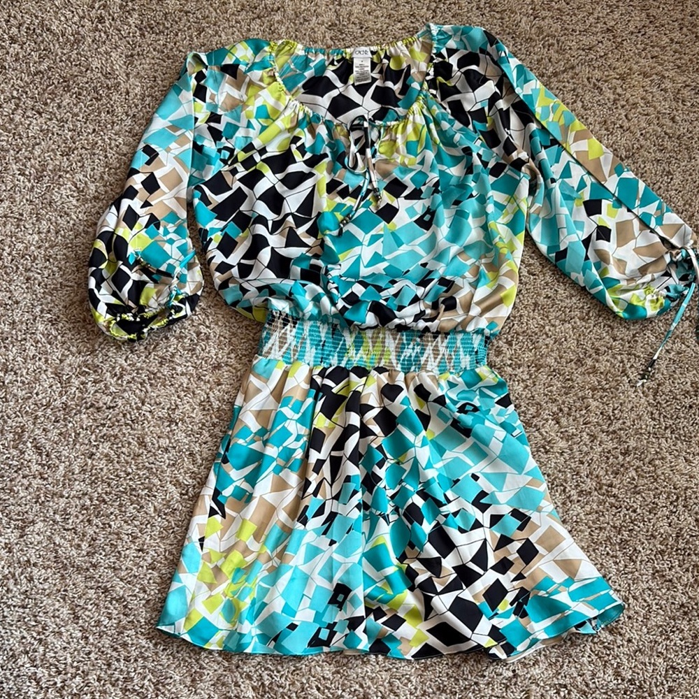 Cache Geometric Patterned Dress with Elastic Waist